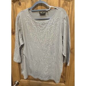 Bob Mackie Wearable‎ Art 2X Gray Top Sequin Embellished Plus Size Tunic Blouse